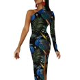 thumbnail image 1 of Unique Peacock Feather Long Dress Female Colorful Print Party Maxi Dress Spring Kawaii Bodycon Dresses Side Split Custom Clothes, 1 of 5