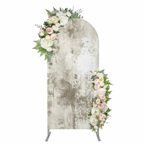 Light Gray Arch Backdrop Cover 5FT, Vintage Minimalism Ombre Mottled Abstract Art Spandex Fitted Stretchy Arch Stand Covers, Round Top Chiara Backdrop Cover for Wedding Party Birthday Baby Shower