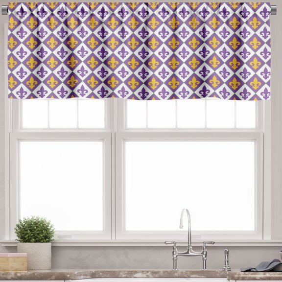 Ambesonne Fleur De Lis Valance Pack of 2, Rhombus Vivid Royal, 54"X18", Purple Earth Yellow