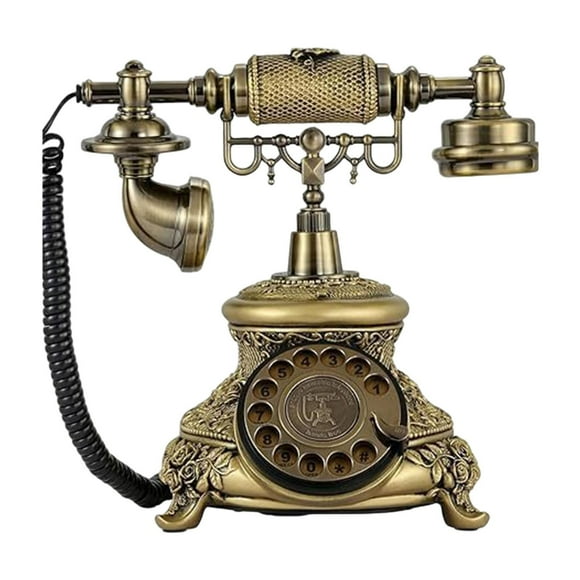 Xuanheng Vintage Telephone Old School Telephone Bronze Corded Rotary Dial Telephone Retro Telephone Antique Phone for Cafe Home Office
