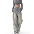thumbnail image 5 of Pantalones vaqueros finos lavados Vintage para mujer, pantalones de mezclilla azules de estilo Neutral informal de calle, Pantalones rectos de cintura alta, 5 of 5