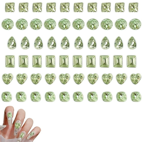 60Pcs Green Nail Rhinestones Emerald Gems for Nail Crystals Flat Back Diamonds Stones St. Patrick's Day Nail Art Rhinestones