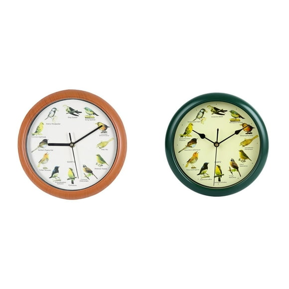 Siruishop Singing Bird Wall Clock Musical Birds Wall Hanging Sound Clock Decorative Green Frame Clock for Kitchen Home Decor Bedroom Housewarming Gift