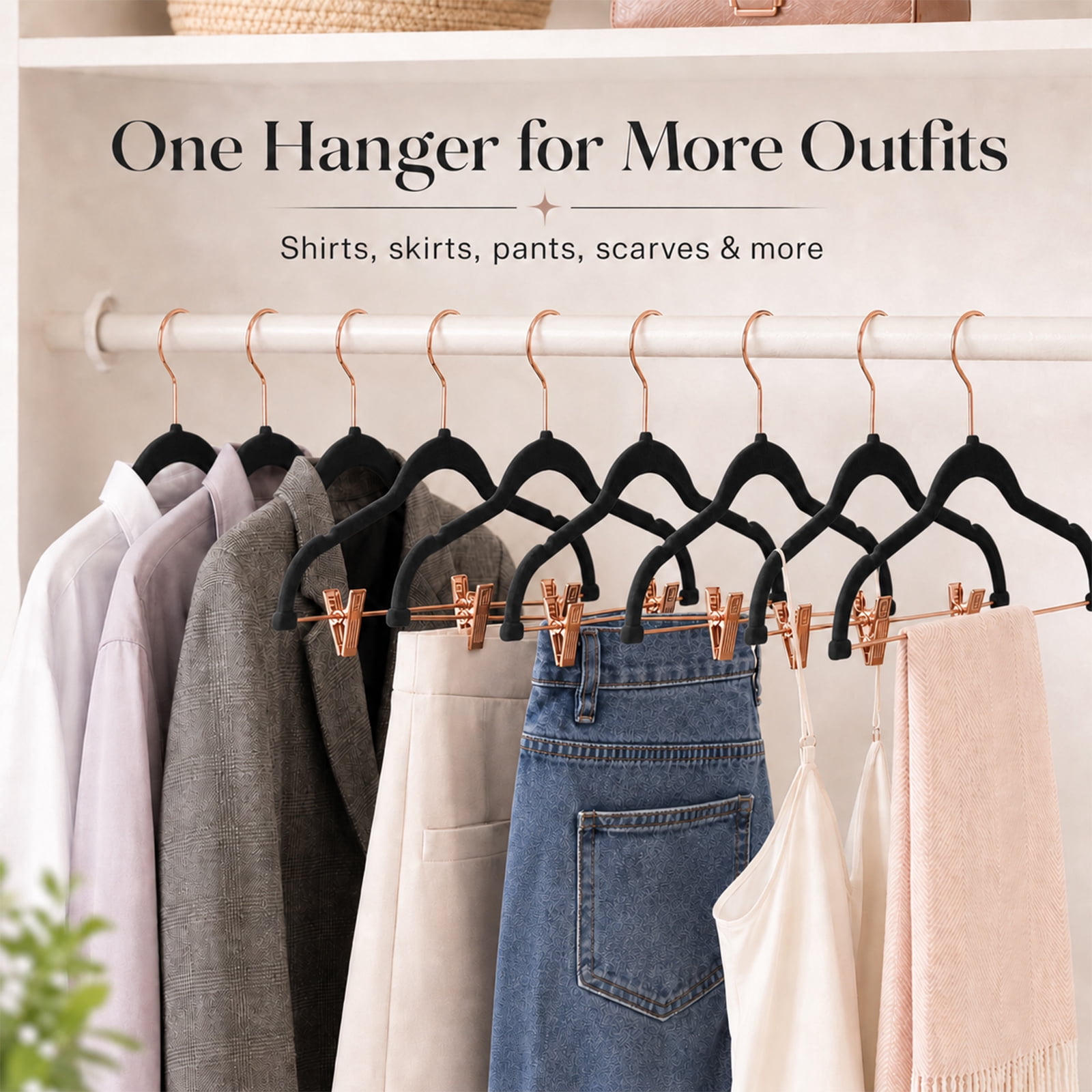 ACSTEP 24 Pack Velvet Pants Hangers with Adjustable Clips, Non-Slip Slim Skirt Hangers for Pants, Jeans, Dresses & Closet Organization, Black