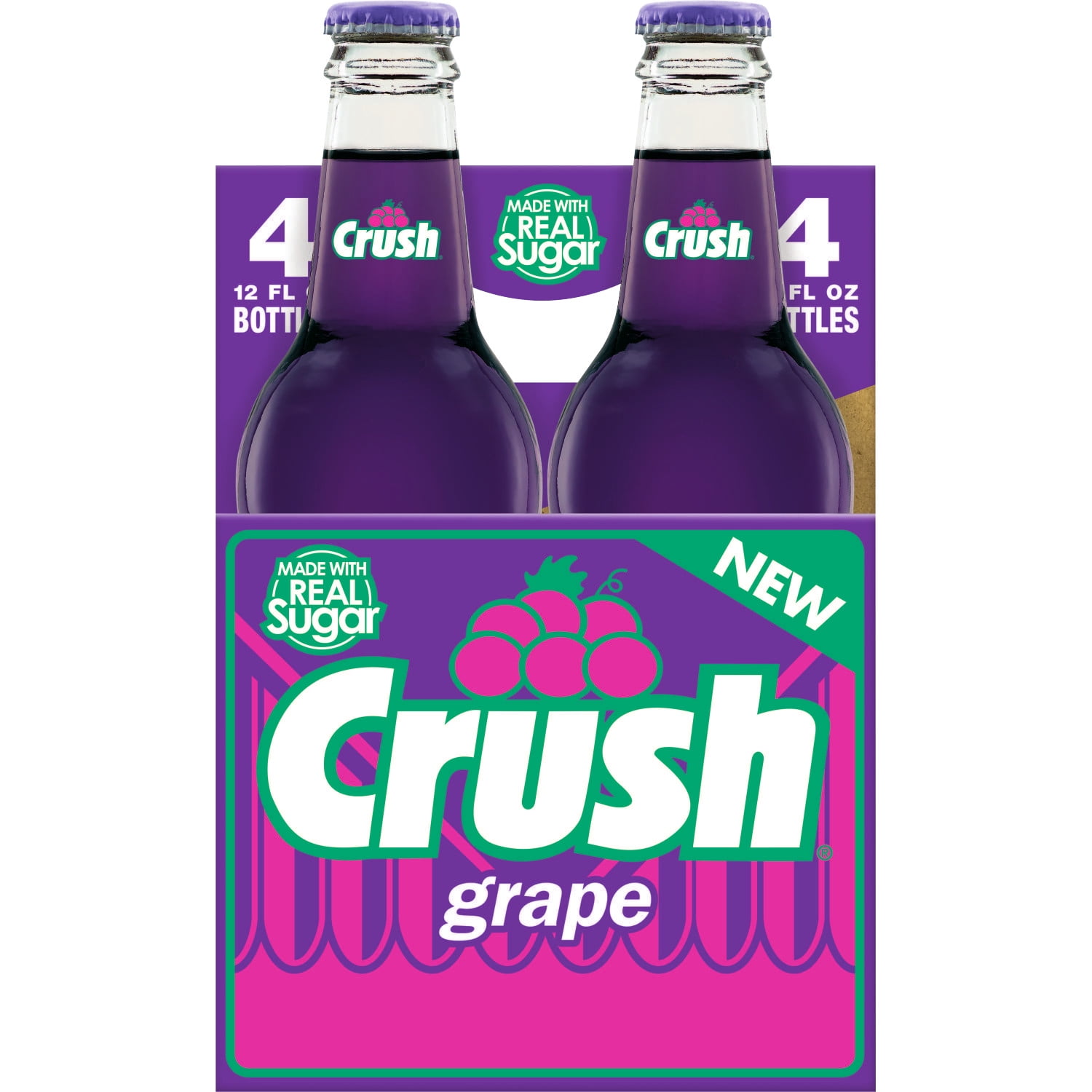 (3 pack) Crush Grape Soda Made with Sugar, 12 fl oz, 4 pack