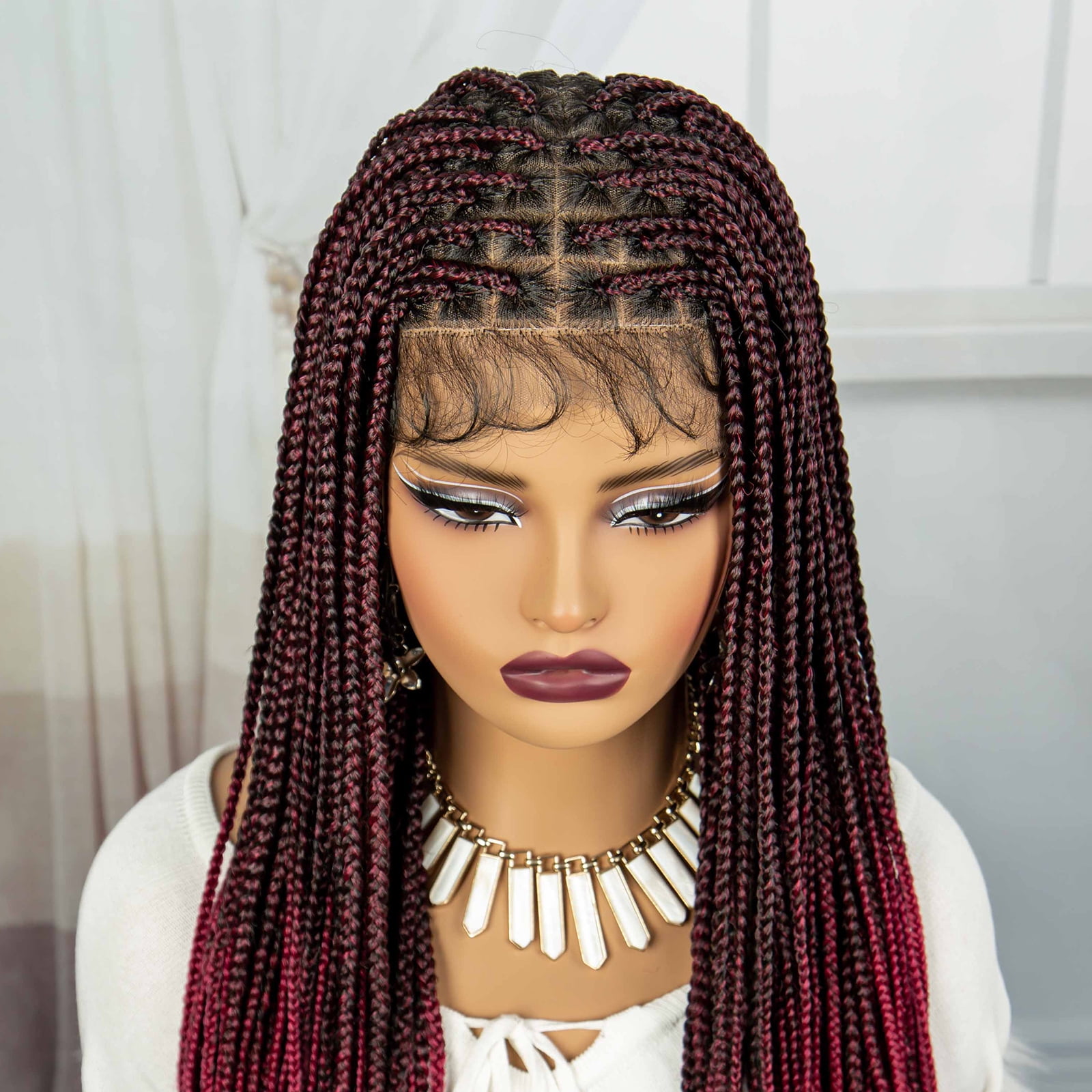 Braided Wigs for Black Women Synthetic Full Lace Front Wigs Square Knotless Box Braided Wigs Lightweight Cornrow Braid Braiding Hair Wigs (1B/BUG Color)