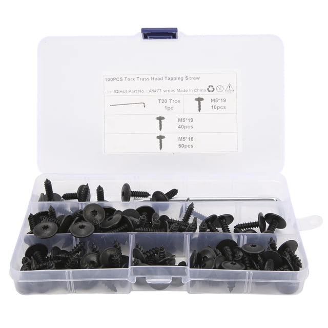 M5x16/19mm Screws Set, Self Tapping Screws Oil Resistant Black Strong For Car Mudguard