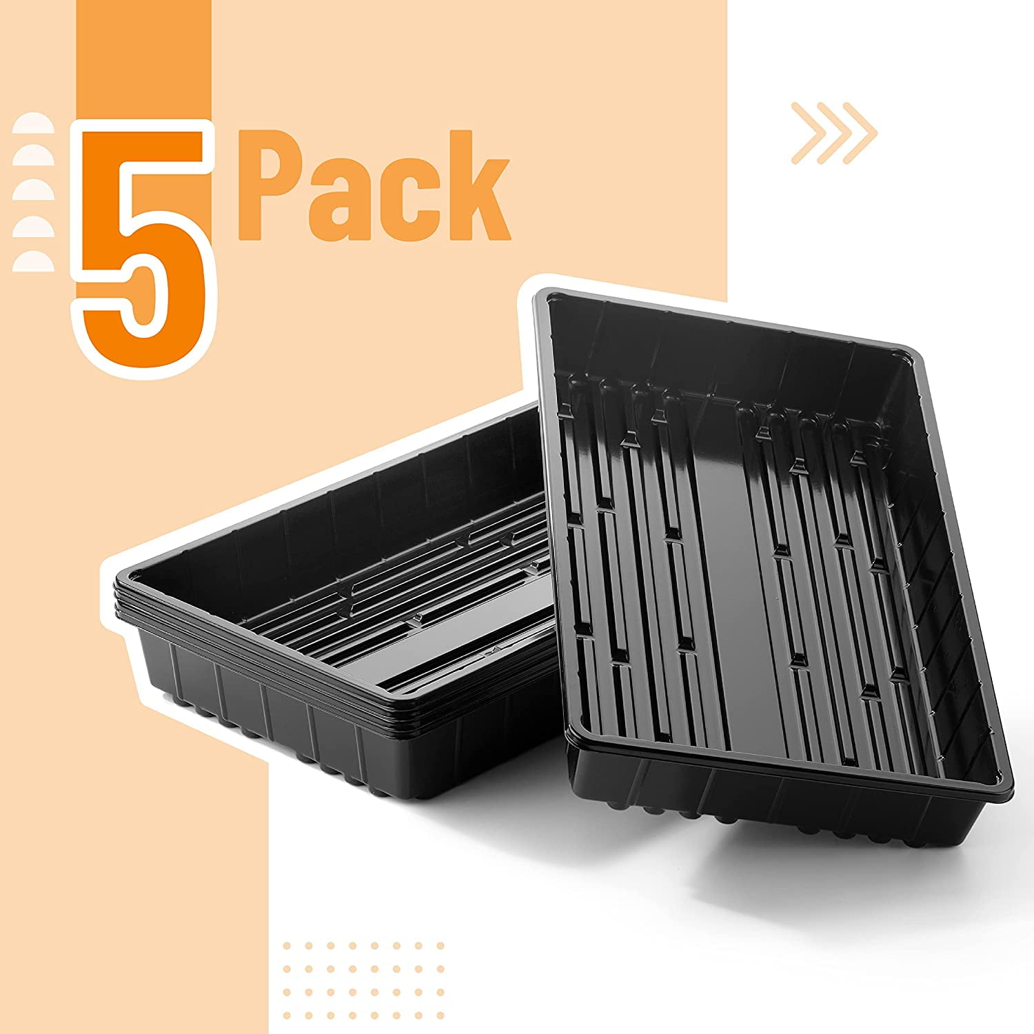 - Seed Starter Trays, 5 Pack, 17"x10"x2.4", Durable Plastic Growing Trays, Stackable and Reusable Seedling Starter Kits for Indoor, Outdoor, Greenhouse Gardening, Planting, Hydroponic Systems