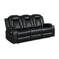 thumbnail image 2 of Benjara Nova 85 Inch Dual Power Recliner Sofa, Theater Lit, Faux Leather, Black, 2 of 6