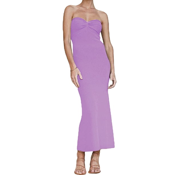 VISgogo Vestido Delgado para Mujer Color Sólido Cruzado Hombro Diseño Punto Versátil Elegante Vestido de Cóctel VISgogo moda