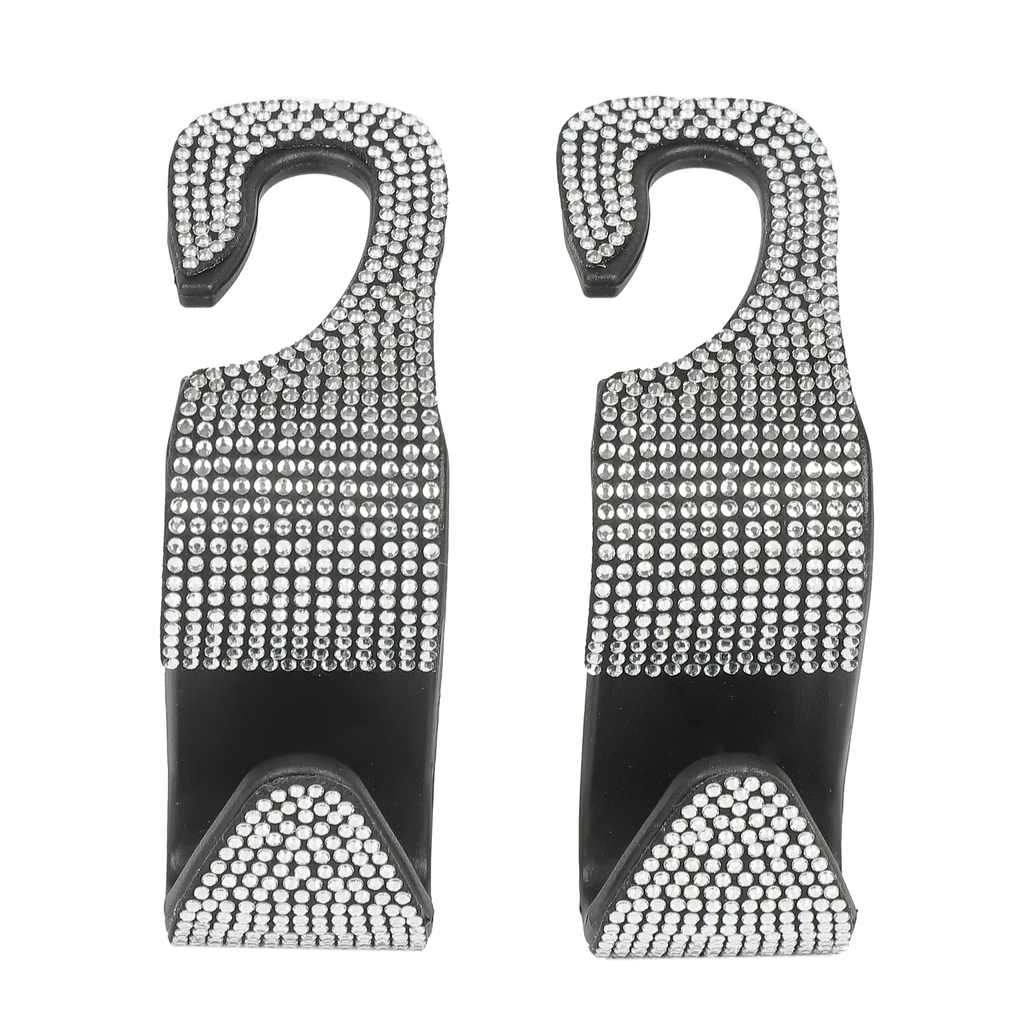 Auto Drive Rhinestone Headrest Hooks, Silver, 2 Pack, Universal Fit
