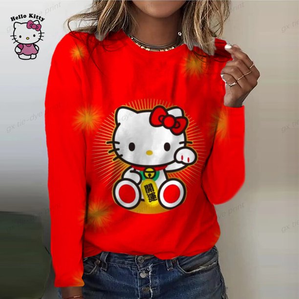 Camiseta de manga larga con estampado de flores para mujer, ropa básica de cuello redondo, informal, vacaciones, fin de semana, dulce, Primavera