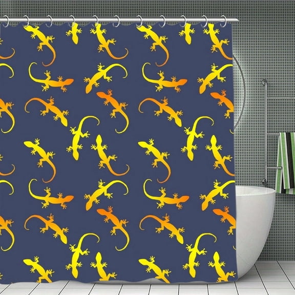 gecko party on dark blue Shower Curtain，Washable Waterproof Bathroom Shower Curtain Set With Hooks,71x71 Inch
