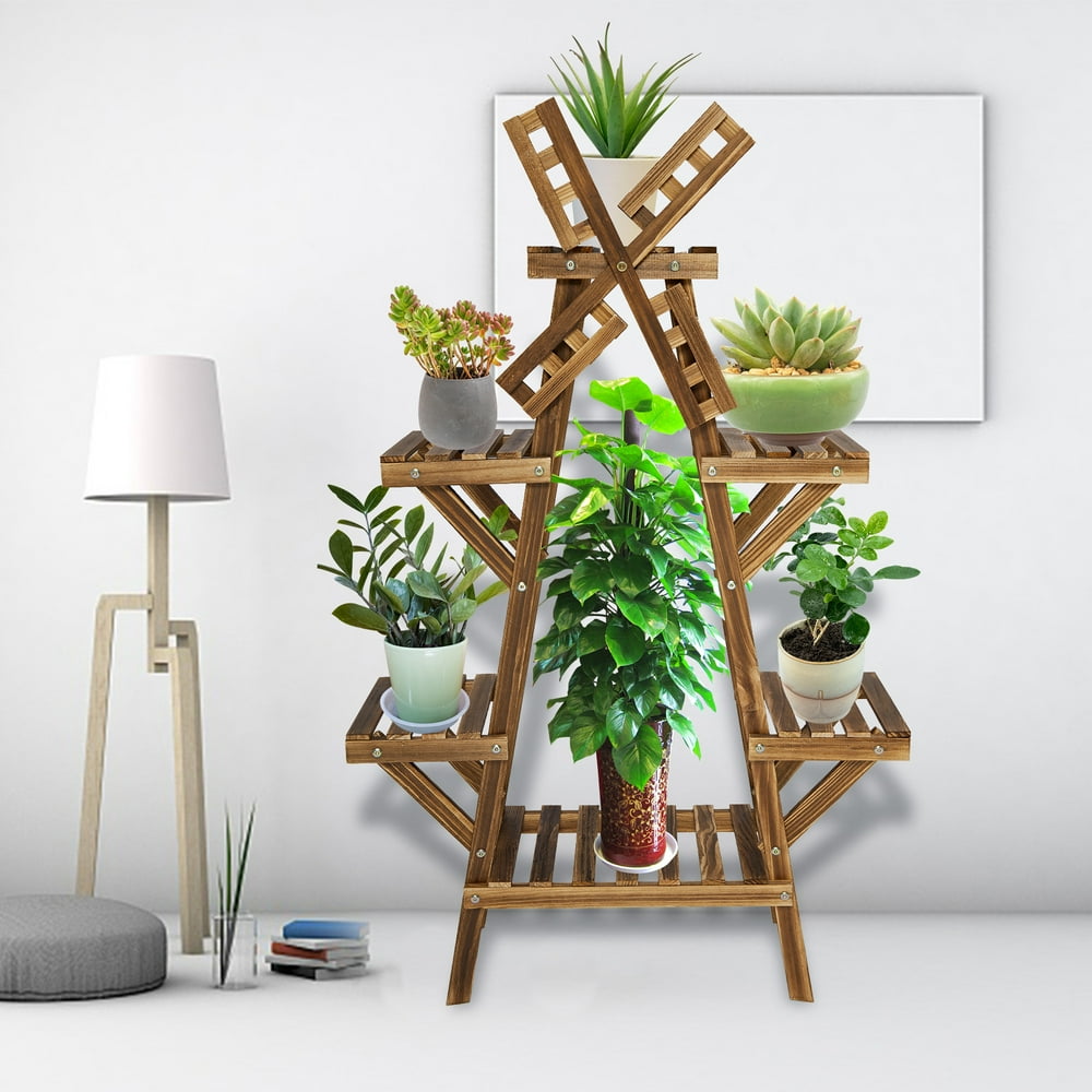 Rolling Plant Stand Shelf Indoor 2/3 Tier Wood Plant Pots Shelves