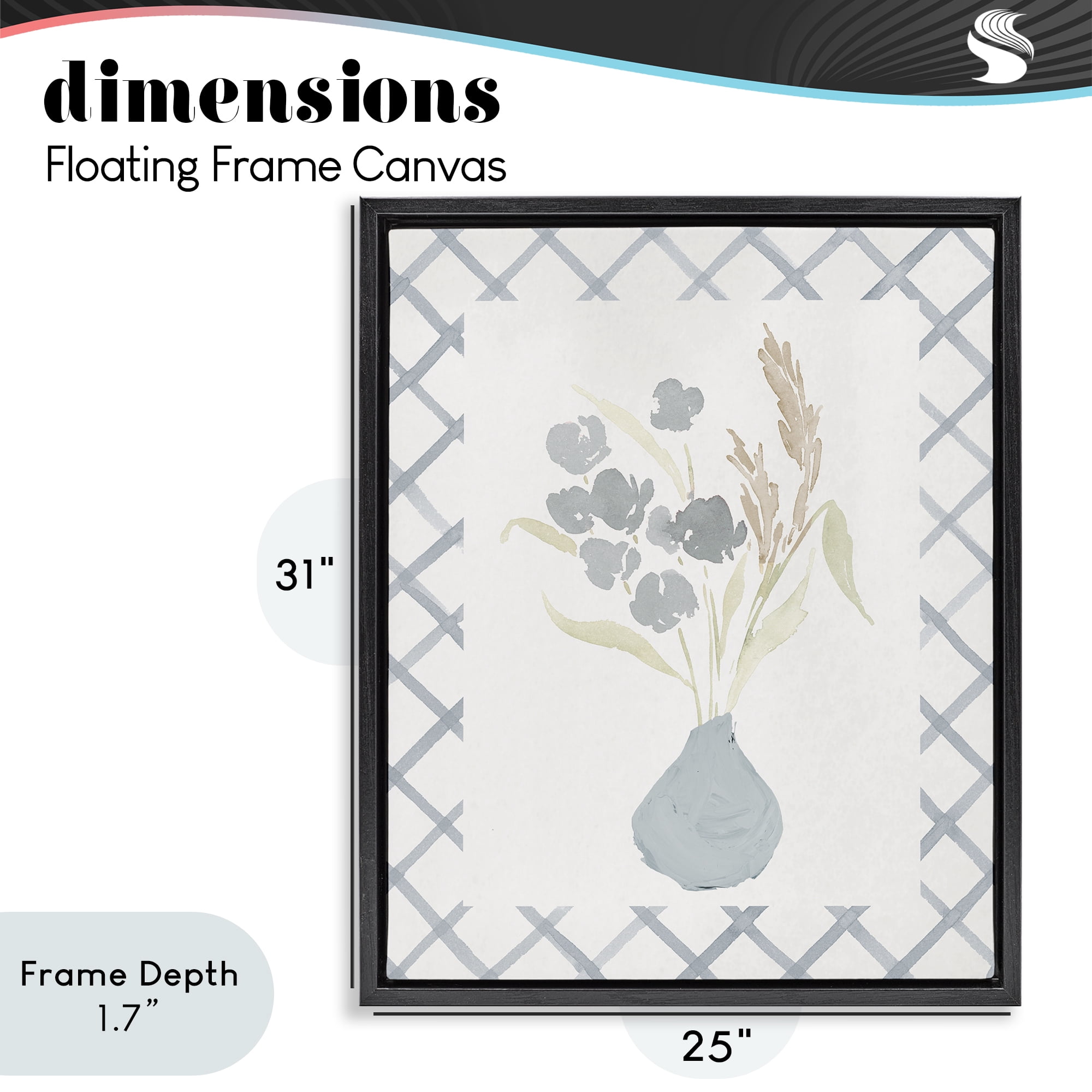 Stupell Industries Muted Blue Anna Bouquet Black Framed Floater Canvas Wall Art, design by Lucille Price