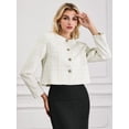 thumbnail image 3 of DARING DIVA Women's Collarless Plaid Button Front Crop Tweed Jacket 2XL Beige White, 3 of 6