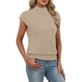 thumbnail image 4 of WIHOLLWomens Short Sleeve Sweater Mock Neck Summer Top Dressy Casual Basic Knit Pullover Shirt Beige Tops, 4 of 8