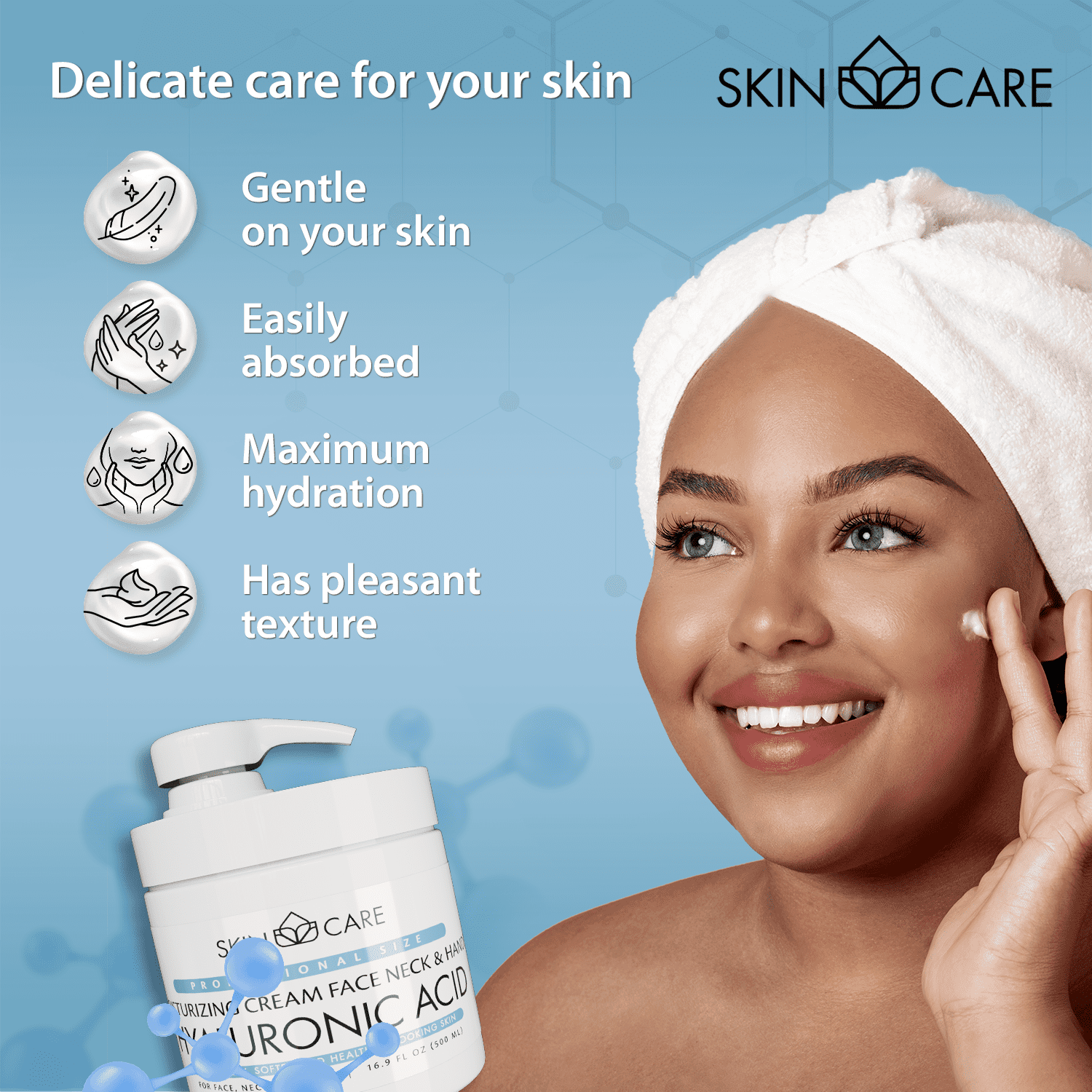 Skin Care Moisturizing Cream with Hyaluronic Acid for Face, Neck & Hands- 16.9 fl. oz.
