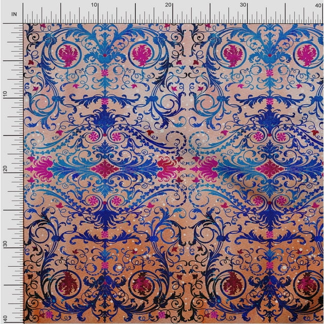 oneOone Polyester Lycra Fabric Dot|Swirl & Floral Panel Decor Fabric Printed BTY 56 Inch Wide