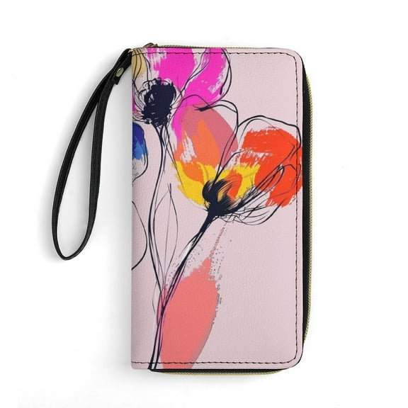 Womens Wallet Bifold Ladies Cluth Bag Wristlet Wrist Strap Long Purse Floral Design