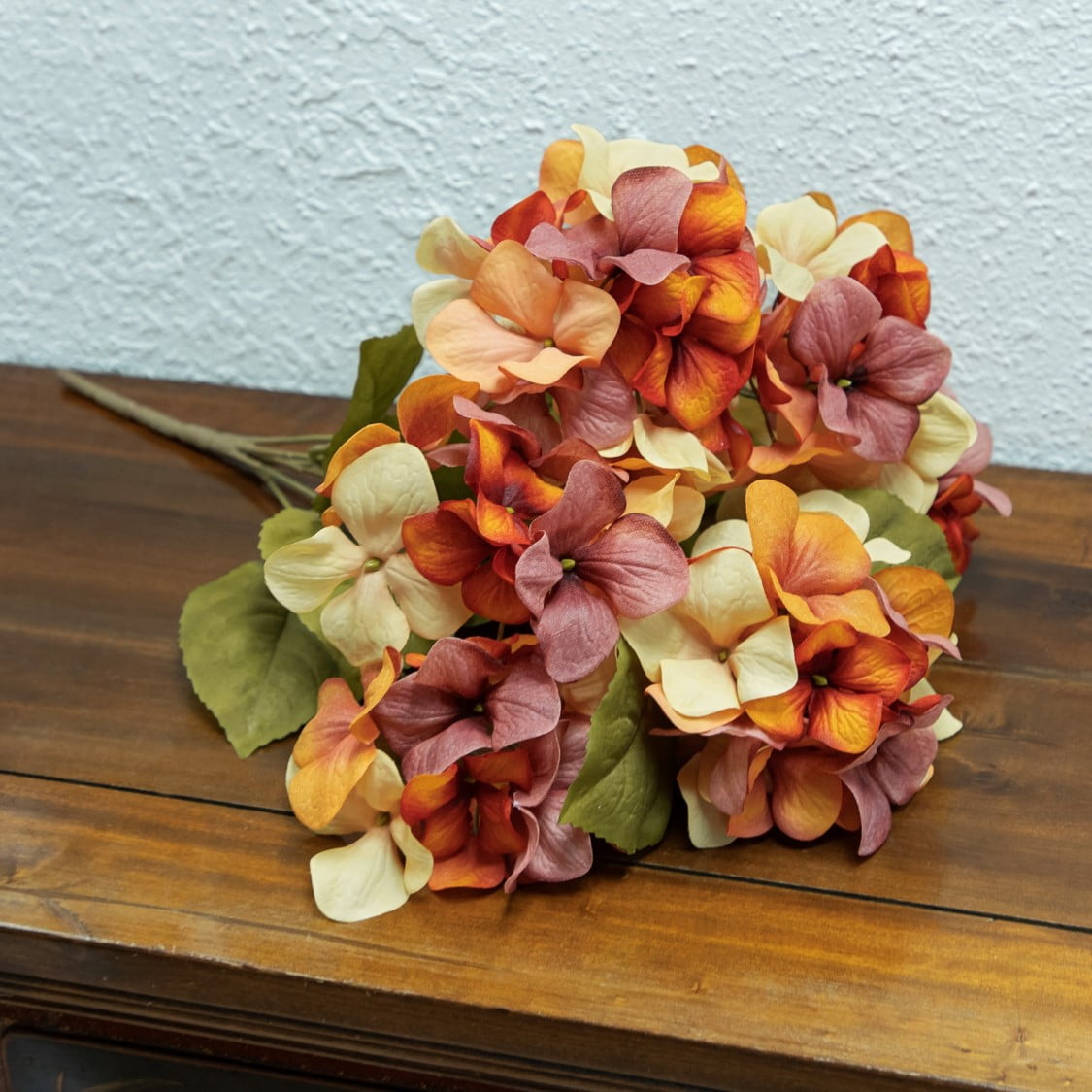 18-inch Artificial Silk Orange & Cream Hydrangea Fall Bush, for Indoor Use, by Mainstays