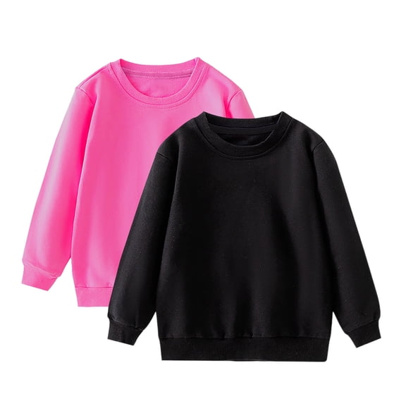 Khunlpohl 2 Pack Kids Sweatshirts Cotton Crew Neck Long Sleeve Casual Tops Solid Color Loose Soft Fall Winter Clothes