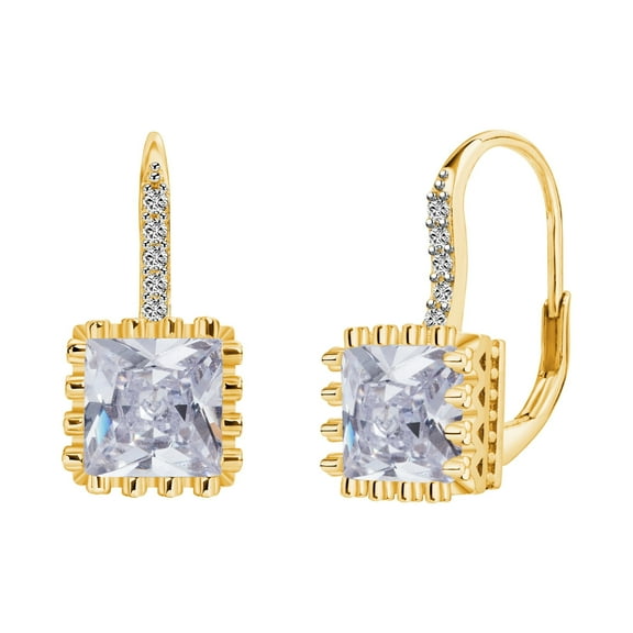 925 Sterling Silver Lever Back Earrings with Princess Cut Cubic Zirconia for Women