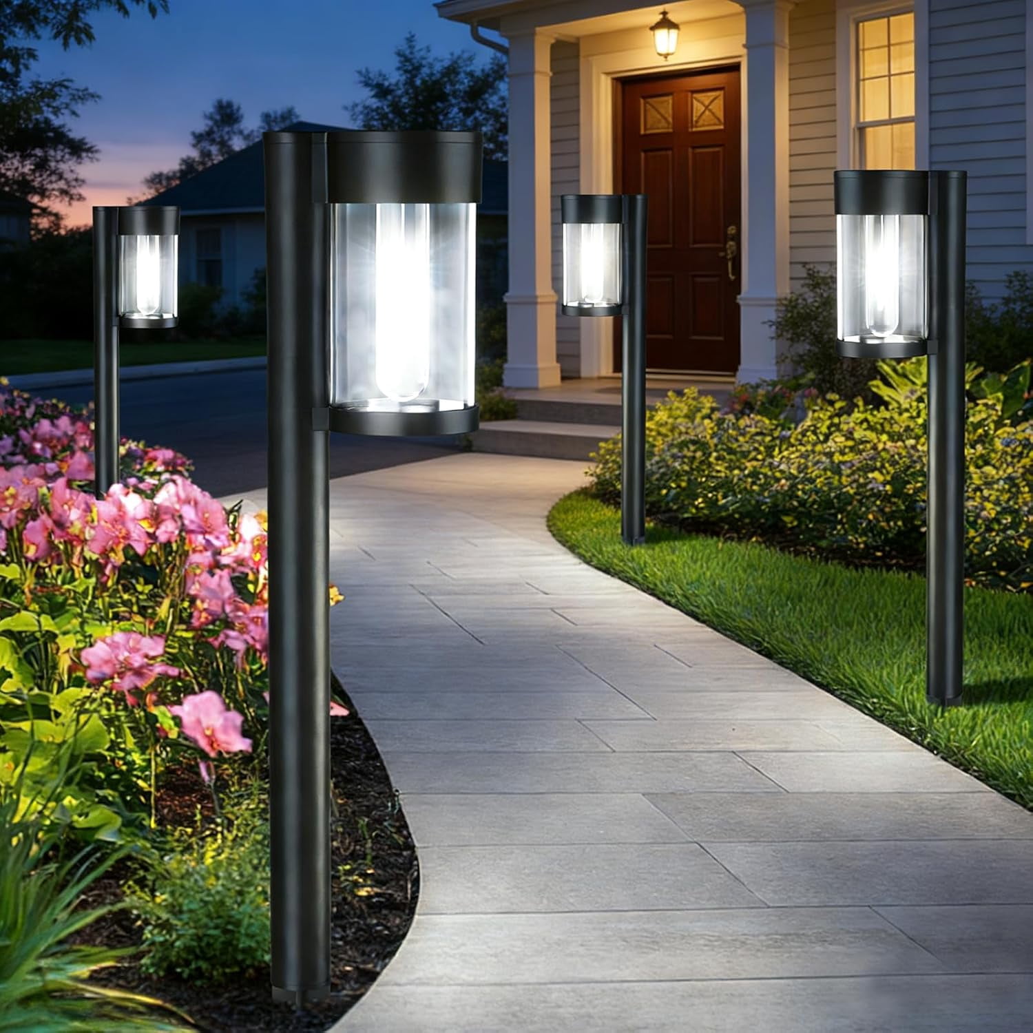 Solar Pathway Lights Outdoor, Metal & Glass Solar Lights Outdoor Waterproof Landscape Path Lights for Yard Walkway Garden Decor