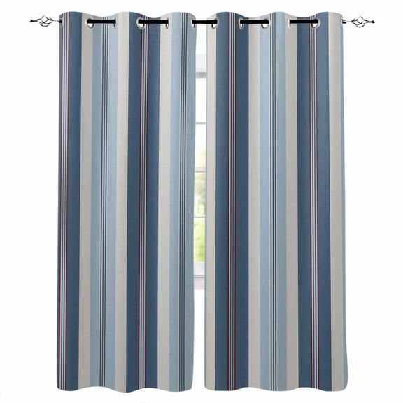 Fsddascl Blue Striped Blackout Curtains for Bedroom/Living Room, Thermal Insulated Kitchen Curtains, Farmhouse Modern Stripes Art Grommet Darkening Window Treatment Drapes 52"x72"x2