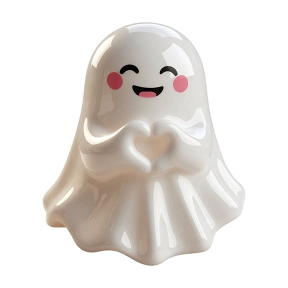 Indoor Halloween Decorations, Ghost Halloween Decor, Cute Ghost Decorations, 7X7 Inch Heart-Hand Ghost Figurine, Perfect for Halloween Party, Home Shelf Accent