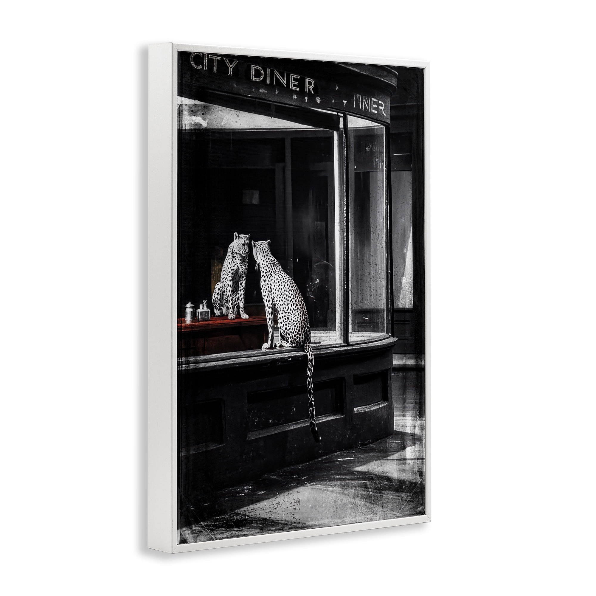 Stupell Industries Diner Noir Leopard Reflection White Framed Giclee Art, design by Annabelle Hall