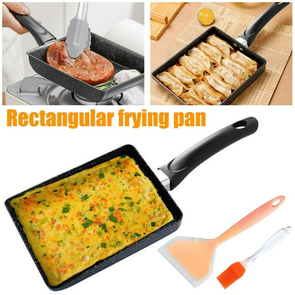 Poêle à Omelette Japonaise Premium Tamagoyaki Poêle Rectangulaire Petite Poêle à Frire avec Spatule en Silicone & Pinceau Fabricant d'Omelette Poêle à Omelette Antiadhésive Outils de Cuisine 7,3” x 5,3”