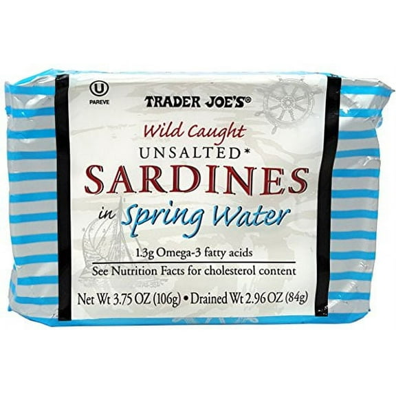 Trader Joe's Unsalted Sardines in Spring Water, (Pack of 6), 3.75 oz Tin