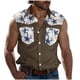 thumbnail image 1 of Camisas de Cuello para Hombres, Moda Casual Día de la Independencia Imprimir Turndown Bolsillos sin Mangas Tanque Deportivo, 1 of 5