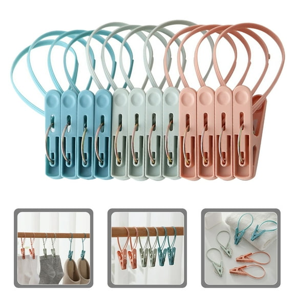 HONMEET 12pcs Rectangular Clothing Clips Assorted Colors Plastic Fasteners for Laundry and Household Use