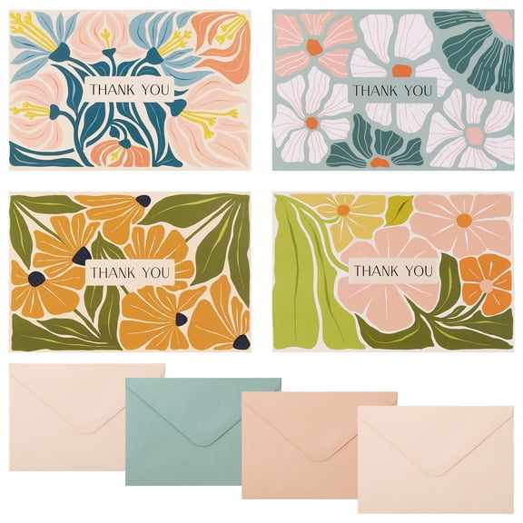 sixwipe 24 Pcs Thank You Cards with Envelopes Floral Watercolor Greeting Card Set Blank Inside Multicolor
