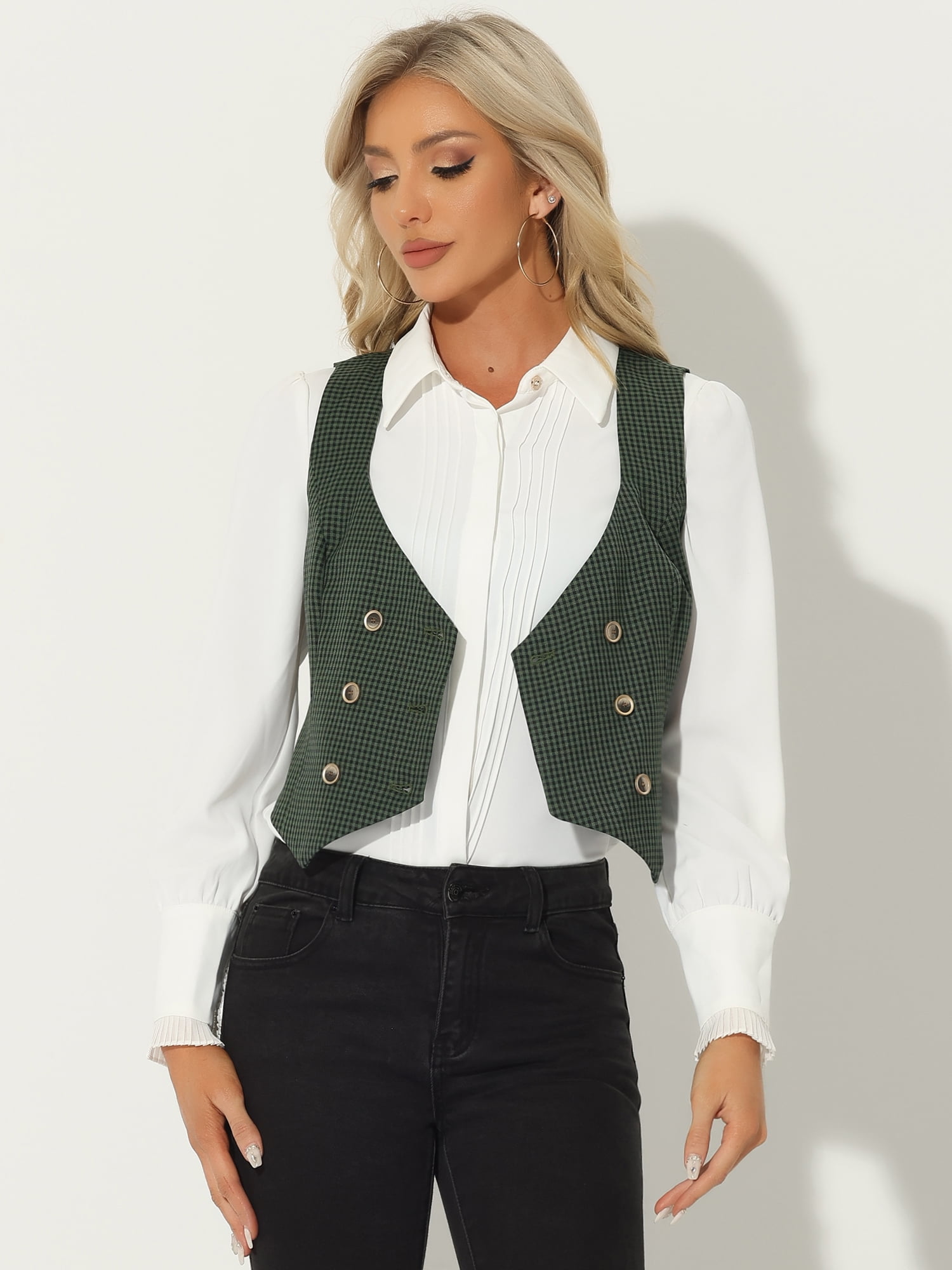 DARING DIVA Women's Costume Plaid Versatile Racerback Suit Vests M Green