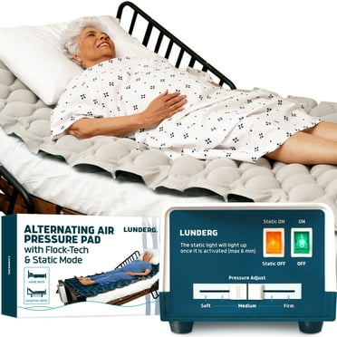 Lunderg Alternating Air Pressure Mattress Pad - with Flock-Tech & Static Mode - Bed Sore Prevention Must Have - Includes Multi-Layer Hospital Bed Mattress Topper Pad & Improved Quiet Pump
