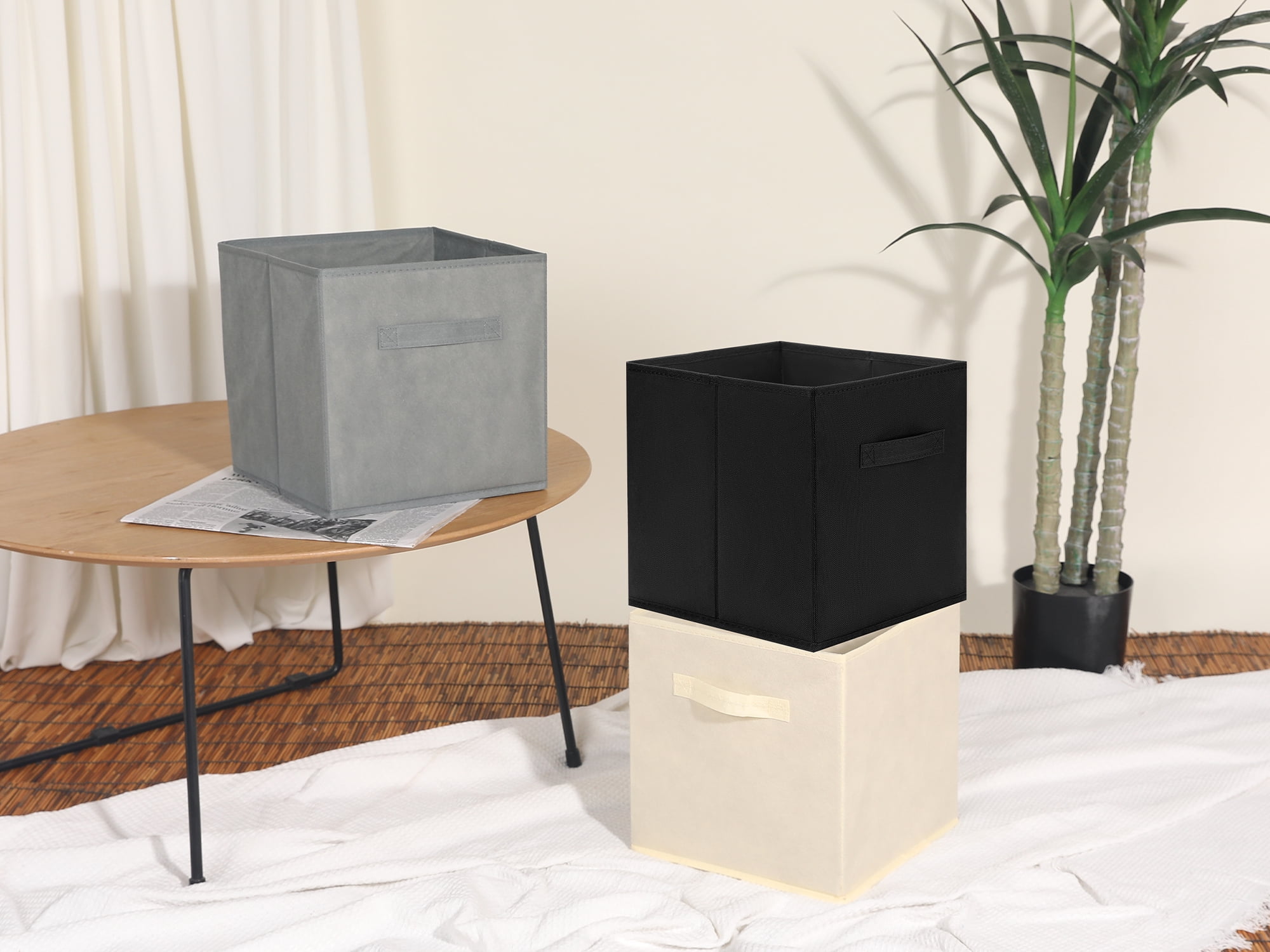 Unique Bargains Fabric Storage Cube Storage Bin Storage Basket Beige