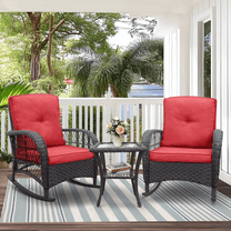 Umi Patio 3-Piece Wicker Rocking Chair Furniture Set, Rattan Rocking Chair Set with Side Table for Porch, Patio