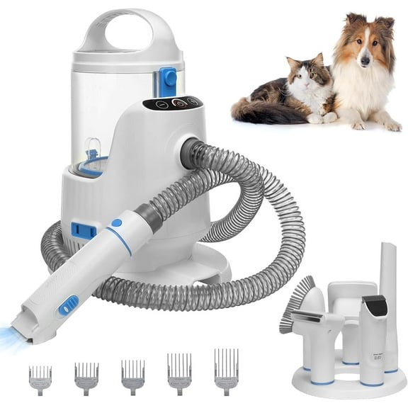 Mosiso Dog Grooming Kit, 13000PA Pet Hair Grooming Vacuum Suction 99% Dog Hair Trimmer Grooming Kit, 3 Level Suction Clippers with 2.8L Dust Cup (White&Blue)