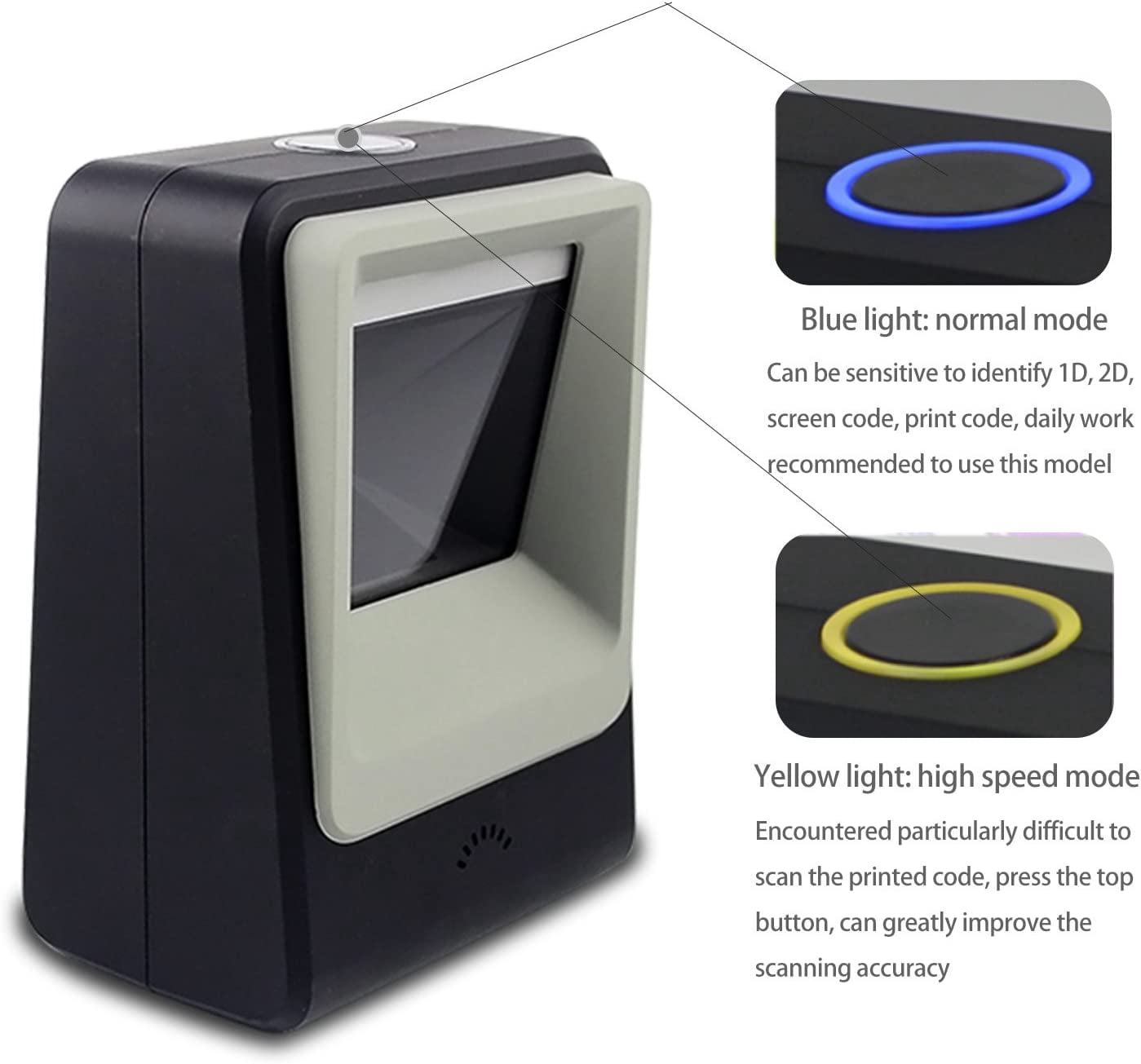 2D QR Barcode Scanner, Omnidirectional Hands-Free USB Automatic Barcode Reader for Mobile Payment Computer Screen Scan