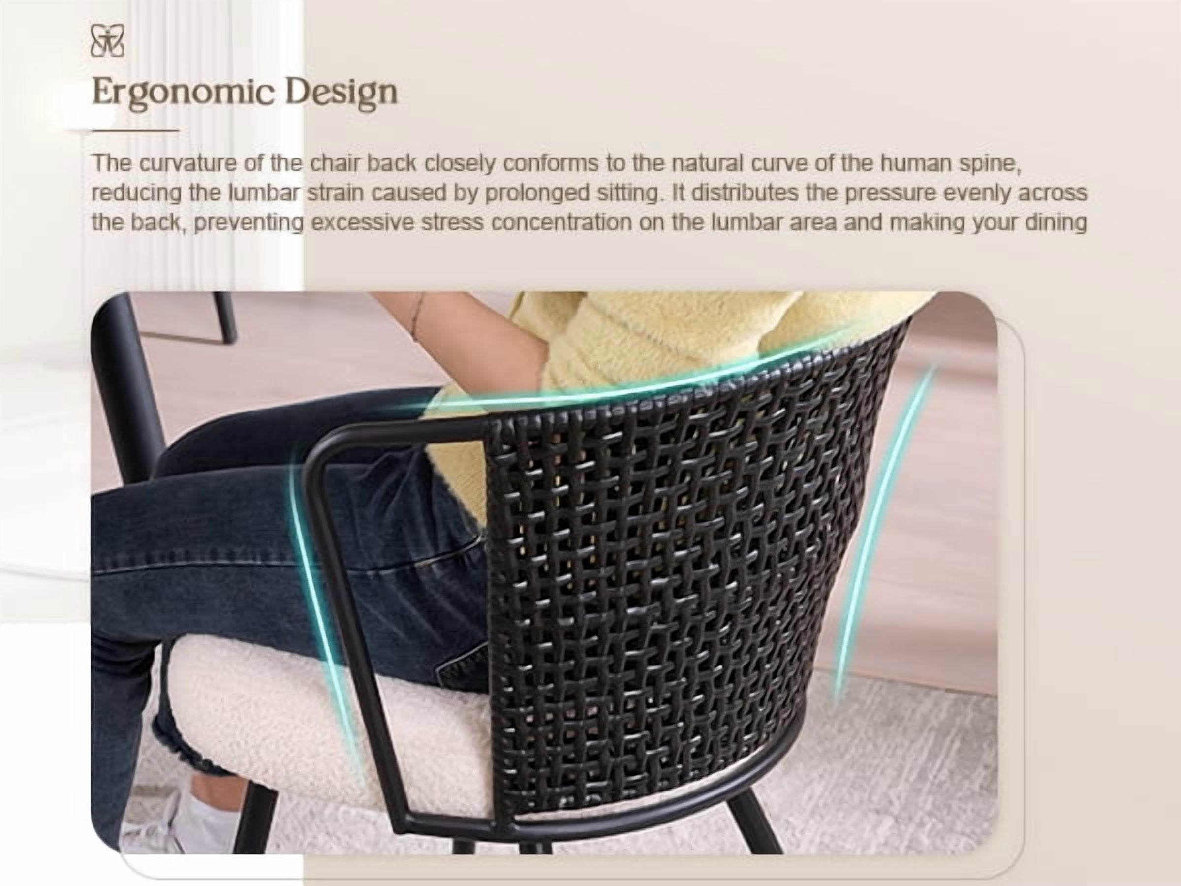 Sailvan Dining Chairs Set of 2, Rattan Upholstered Kitchen & Dining Room Chairs Accent Chairs with Lamb Fleece Fabric Cushion, Brown