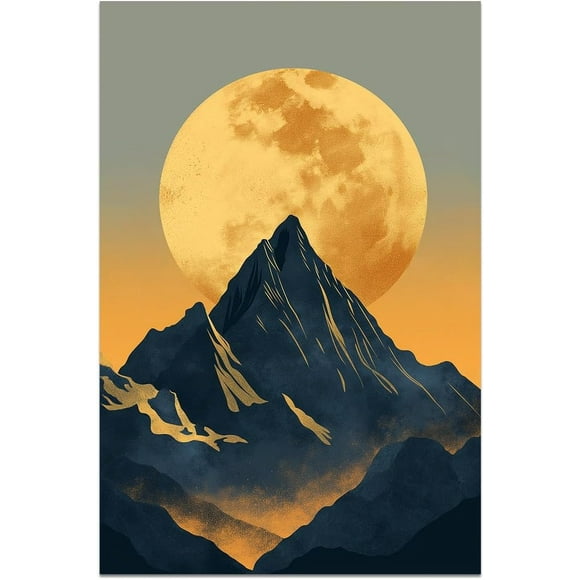 Modern Simple Living Room Decorative Painting Back To The Golden Mountain Moon Sofa Background Wall Hanging Retro Painting Corridor Porch Murals Print Artwork Wall Decor Unframed 12x18 inch