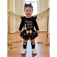 thumbnail image 4 of Loicainy Infant Baby Girl New Year Outfit 3 6 12 18 Months Letters Romper with Shorts Bow Headband Socks Clothes Set, 4 of 9
