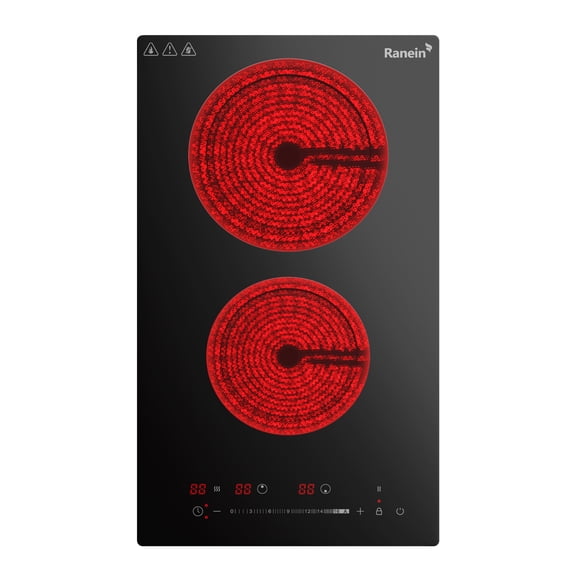 Electric Cooktop with 2 Burners, 12 inch 3000W 240V Ceramic Panel Electric Cooktop, Multiple Safety Protections Stove, Touch Screen