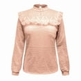 thumbnail image 6 of tklpehg Fall Clothes for Women 2022 Sweatshirt Loose Fit Blouse Solid Color Casual Womens Long Sleeve Tops Round Neck Lace Pleated Stitching Tops for Women Pink XL, 6 of 8