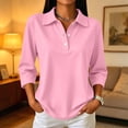 thumbnail image 5 of Women's Polo Shirts 3/4 Sleeve Casual Business Collared Shirt Golf Shirt Work Tops Pink 2XL, 5 of 9