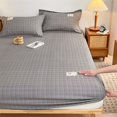 3pcs Grey Plaid Theme Fitted Sheet Set Solid Color Soft Comfortable