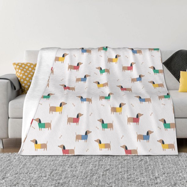 Fotbe Dachshund Dog Puppy Manta de Franela con Estampado, Manta Ultrasuave para Cama, Sofá, Auto, Hipoalergénica y Antibolitas-50"x40"